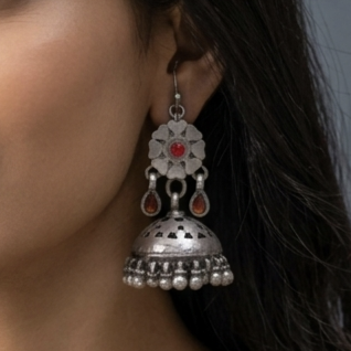 Silver Floral Jhumka 